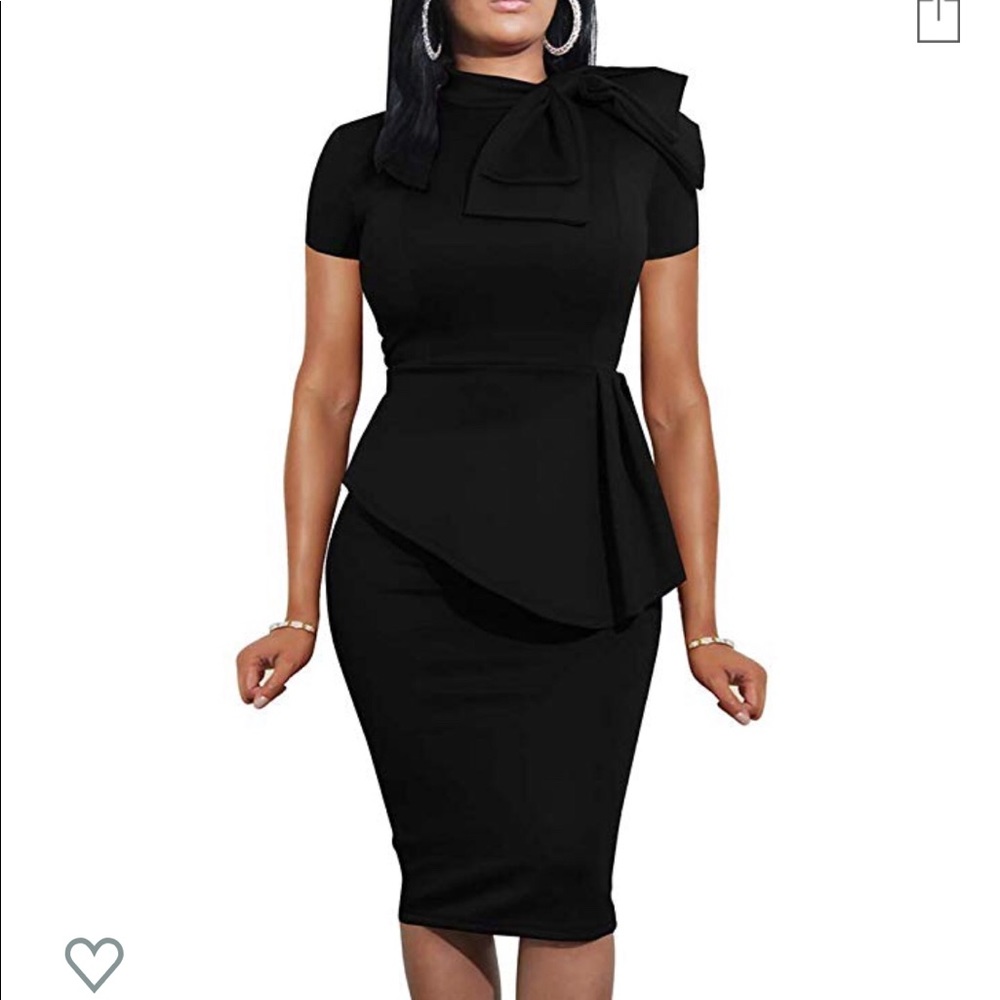 Short Sleeve Bow Club Ruffle Pencil Office  Dress